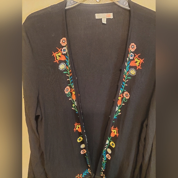 Gianni Bini Black Floral Embroidered Swim Coverup Embroidered Kimono Layer Hot - Picture 2 of 5